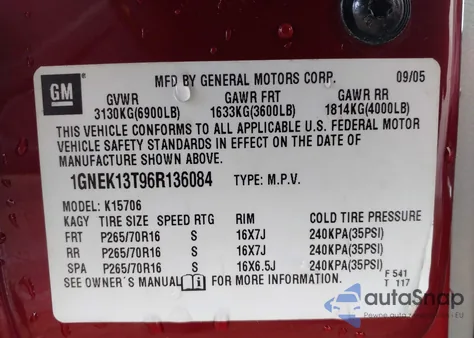 2006 Chevrolet Tahoe Ls from USA, damaged, VIN 1GNEK13T96R136084